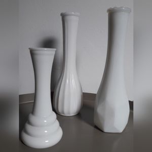 3 Milk Glass Bud Vases